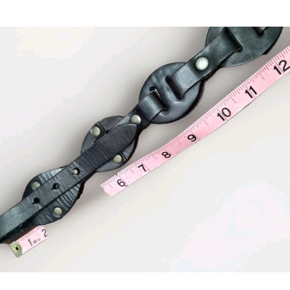 Gap Black Leather Retro Style Link Belt With Looped & Stud Closure - Picture 4 of 7